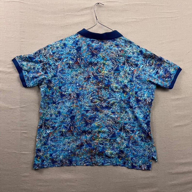 Robert Graham Polo Shirt Mens XL Blue Abstract Paisley Print Short Sleeve Cotton image 2
