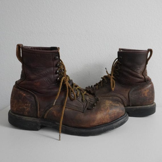 Red Wing, Vintage Red Wing Work Boots Mens 10.5 Brown Leather Steel Toe Kiltie USA Made