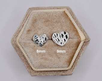925 Sterling Silver Heart Nugget Earrings – Chunky Diamond Cut Silver Statement Earrings, Waterproof Fine Jewelry Gift for Her