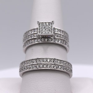 Wedding rings sets his and hers,925 Sterling silver wedding ring set, His &Hers Matching Bands with Cubic Zirconia, Engagement, Princess cut