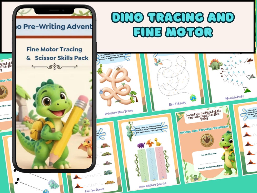 Dinosaur Fine Motor Tracing Worksheet for Preschool, Pre Writing ...