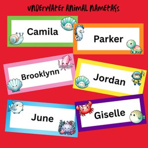 Cute summer Underwater animal Name Tags – Printable Classroom or Party Labels