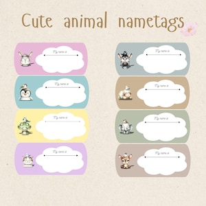 Cute animal Name Tags – Printable Classroom or editable name labels, student name tags,  kindergarten name tag, printable school tag.