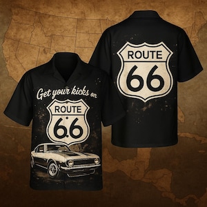 Route 66 3D Hawaiian Shirt - Get Your Kicks on Route 66 Retro Car Design, Vintage Road Trip Travel Gift