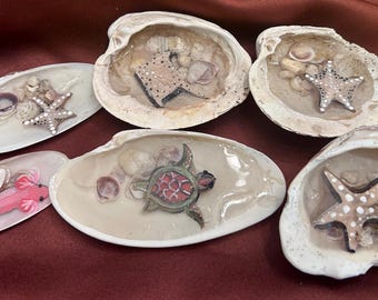 Honeymoon Island-schaal met schelpen | Meerlaagse handgeschilderde kunsthars | Echt Florida schaaltje met schelp en steen | Uniek kustdecor