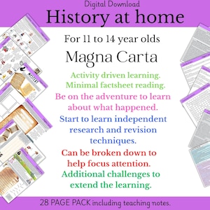 Learn about the Magna Carta at home. For 11 - 14 years old. Activity based learning. Ideal for home learning.