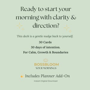 Cartões de Afirmação Imprimíveis BossBloom | 30 Cartões Digitais para Calma, Crescimento e Limites + Encarte de Planejador Especializado | Mentalidade e Autocuidado em PDF