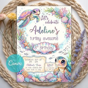 Sea Turtle Birthday Invitation, Pastel Turtle Invitation, Under the Sea Invite, Turtley Awesome Birthday Ocean Theme, Editable Canva Template, onder the sea,
sea birthday party,
turtle invitation,
turtles invitation,
Ocean Turtle Party,
Mermaid theme party,
Mermaid tail invite,
sea editable invite,
Mermaid birthday,
Pink mermaid invite,
Girl mermaid invite,
nautical invitation,
sea turtle,
Sea Turtle Party,
pool birthday party,
Splish splash invite, Under the sea invite,
Under The Sea Party, DIY