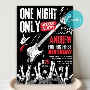 Rock Star Guitar Birthday Invitation, Rock and Roll Invitation, Electric Guitar Invitation, Rock N Roll Party, Rock Star Invite, Canva Evite