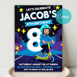 Scooter Skating Birthday Invitation, Scooter Invitation, Skate Park Invite, Scooter Birthday Party, Scooter Party Invite, DIY Canva Template