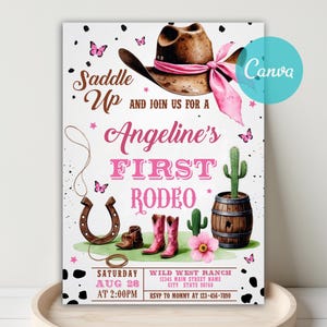 First Rodeo Cowgirl Birthday Invitation, 1st Rodeo Invite, Cowgirl Invitation, Pink Rodeo Birthday, First Rodeo Invite, Wild West, Western