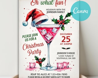Santa Hat Christmas Cocktail Party Invitation (Digital)