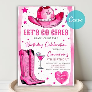 Let&#39;s Go Girls Cowgirl Birthday Invitation, Pink Cowgirl Invitation, Space Cowgirl Invite, Disco Rodeo Western Birthday, Nashville Party