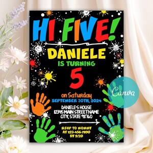 Editable Invite,
invitation template,
hi 5 party invite,
Birthday invitation,
5th birthday,
5th birthday invite,
hi five 5th birthday,
paint birthday,
hi five,
handprint,
rainbow,
high five invitation,
high five template,
five birthday,
high five birthday,
high five party,
high five invite,
high five bday,
paint splatter,
paint party,
high five,
paint invite,
colorful invite