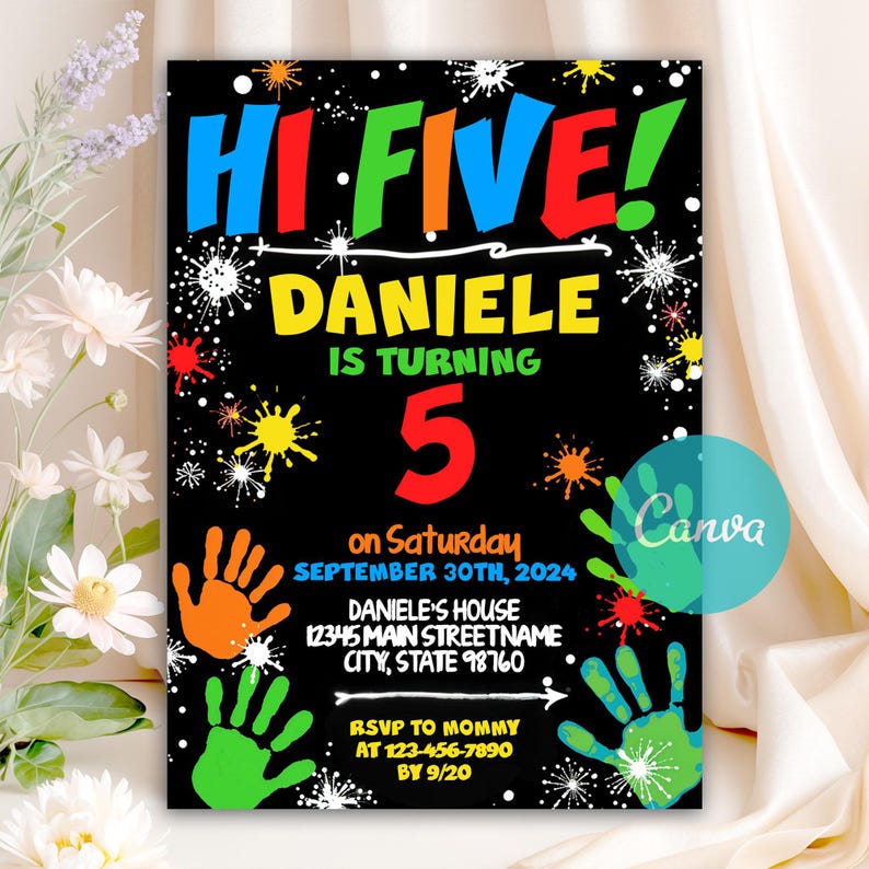 Editable Invite,
invitation template,
hi 5 party invite,
Birthday invitation,
5th birthday,
5th birthday invite,
hi five 5th birthday,
paint birthday,
hi five,
handprint,
rainbow,
high five invitation,
high five template,
five birthday,
high five birthday,
high five party,
high five invite,
high five bday,
paint splatter,
paint party,
high five,
paint invite,
colorful invite