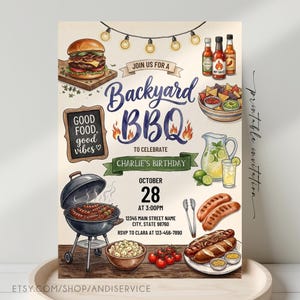 BBQ-verjaardagskaart, uitnodiging voor een barbecuefeest, uitnodiging voor een barbecue in de achtertuin, uitnodiging voor een gezellige barbecueavond, gepersonaliseerde uitnodiging