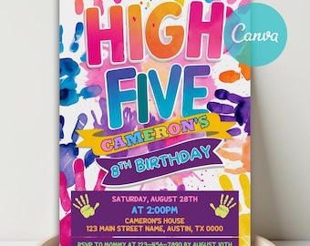 Handprint High Five Birthday Invitation, DIY Canva Template (Digital)
