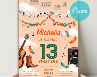 Life of a Birthday Girl Invitation, Showgirl Birthday Invitation, Showgirl Era In My Birthday Era Invitation Karaoke, Friendship Bracelet