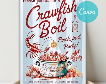 Hand-Drawn Crawfish Boil Invitation, Seafood Party (Digital Invitation)