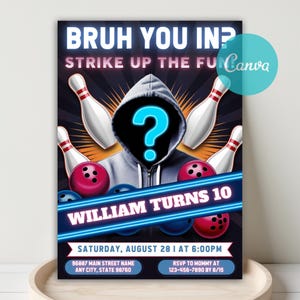 Bowling Birthday Invitation, Strike Up Some Fun Bowling Invitation, Bowling Alley Bday Celebration, Sport Game Party Invite, Canva Template