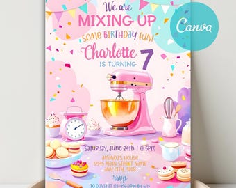 Editable Baking Birthday Party Invitation, Cooking Girl Birthday Party Invite, Printable Nailed It Baking Themed Invitation Canva Template