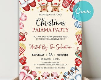 Christmas Pajama Party Invitation, Holiday Sleepover Invite (Digital Download)