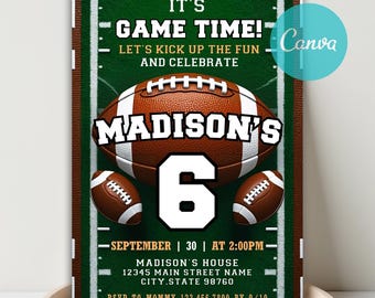 Editable Football Game Time Birthday Invitation, Football Invitation, Football Birthday, American Football Game Day, Sports Party Invitation
