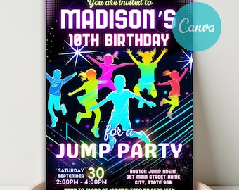 Jump Party Invitation, Jump Birthday Invitation, Trampoline Park Party Invite, Trampoline Invitation, Bounce House Birthday, Canva Template