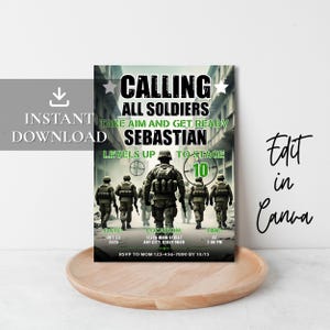 Faire-part d'anniversaire de l'armée militaire, invitation militaire, invitation à une fête militaire, invitation de l'armée, invitation de soldat, modèle de toile modifiable
