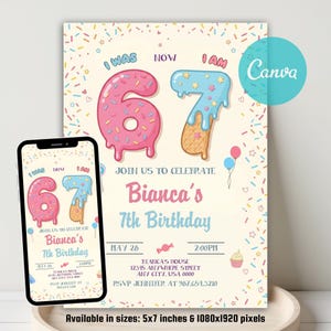 Six Seven Birthday Invitation, 6 7 Ice Cream Drip 7th Birthday, I was 6 now I'm 7 Party Invite, 6 7 Gen Alpha Meme, Editable Canva Template