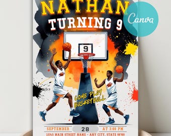 Basketball Birthday Invitation, Basketball Player Birthday Party, Basketball Invitation, Basketball Invite, Sports Invitation Canva Template