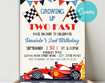 Race Car 2nd Birthday Invitation, TWO Fast Template (Digital)