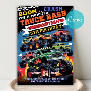 Boom Crash It&#39;s A Monster Truck Bash! Monster Truck Birthday Invitation, Monster Truck Invitation, Monster Truck Invite Truck Birthday Party