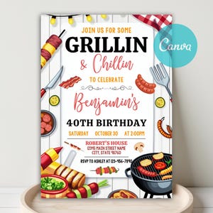 BBQ Grill Party Invitation, Backyard BBQ Invitation, Barbecue Grill Invite, Backyard Barbecue Invitation, BBQ Birthday Invite Canva Template
