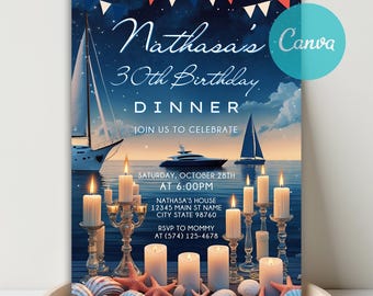Yacht Birthday Dinner Invitation, Adult Party (Digital Invitation)