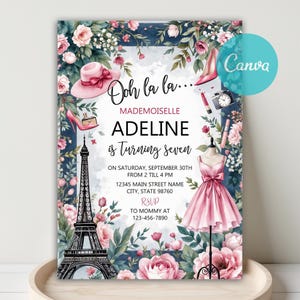 Editable Paris Eiffel Tower Birthday Invitation, Printable Parisian Birthday Invitation, Girl French Ohh La La Paris Invitation, Paris Party