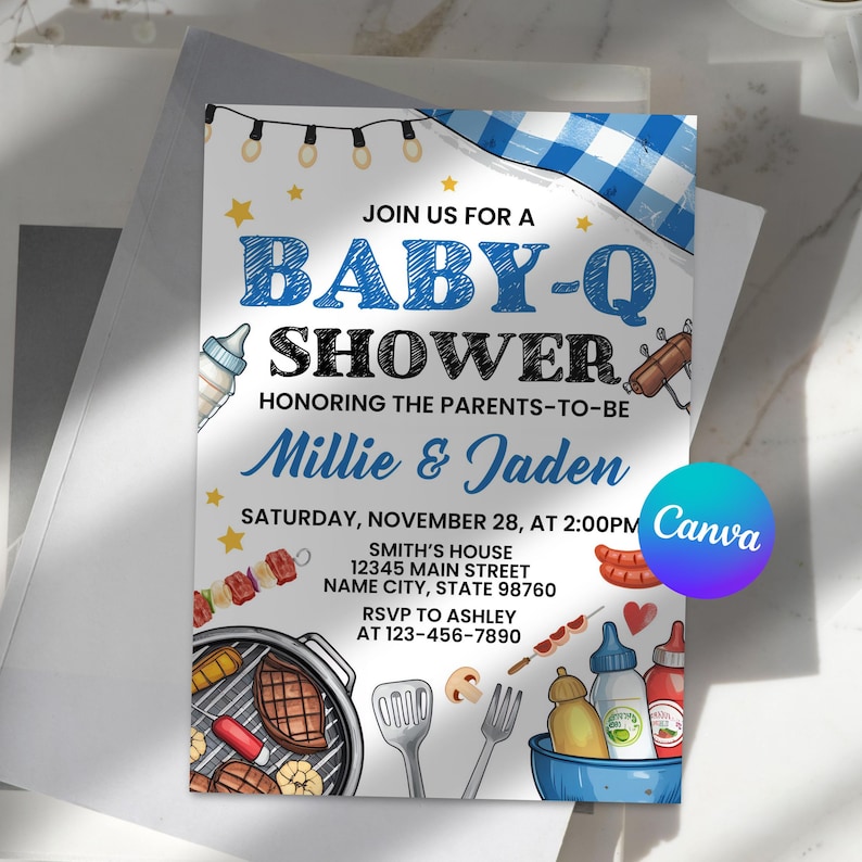 Baby-Q Baby Shower Invitation, Unisex Backyard Couples Baby Sprinkle, Coed BBQ Baby Shower Invite, BBQ Baby Shower Party Invite, Editable Canva Template, invitation template,
outdoor baby brunch,
baby shower,
unisex baby-q invite,
girl baby shower,
barbeque baby shower,
Baby Shower Theme,
Bbq baby shower,
baby shower invite,
ranch baby shower,
Instant Download,
backyard baby shower,
Couples Shower,
BBQ Shower,
bbq party invite,
Baby Q,
printable bbq invite,
bbq baby sprinkle