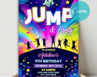 Editable Jump Birthday Party Invitation, Trampoline Bounce House, Printable Canva Template (Digital Download)