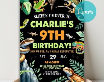 Reptile Birthday Invitation, Reptile Invitation, Reptile Birthday Party Invite, Zoo Reptile Show Invitation, Reptile Theme Invite, Canva