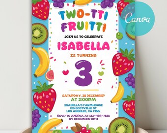 Two-tti Frutti Birthday Invitation, Girl 2nd Birthday (Digital Download)