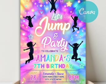 Convite de aniversário Tie Dye Jump, Festa Neon Glow (Download Digital)