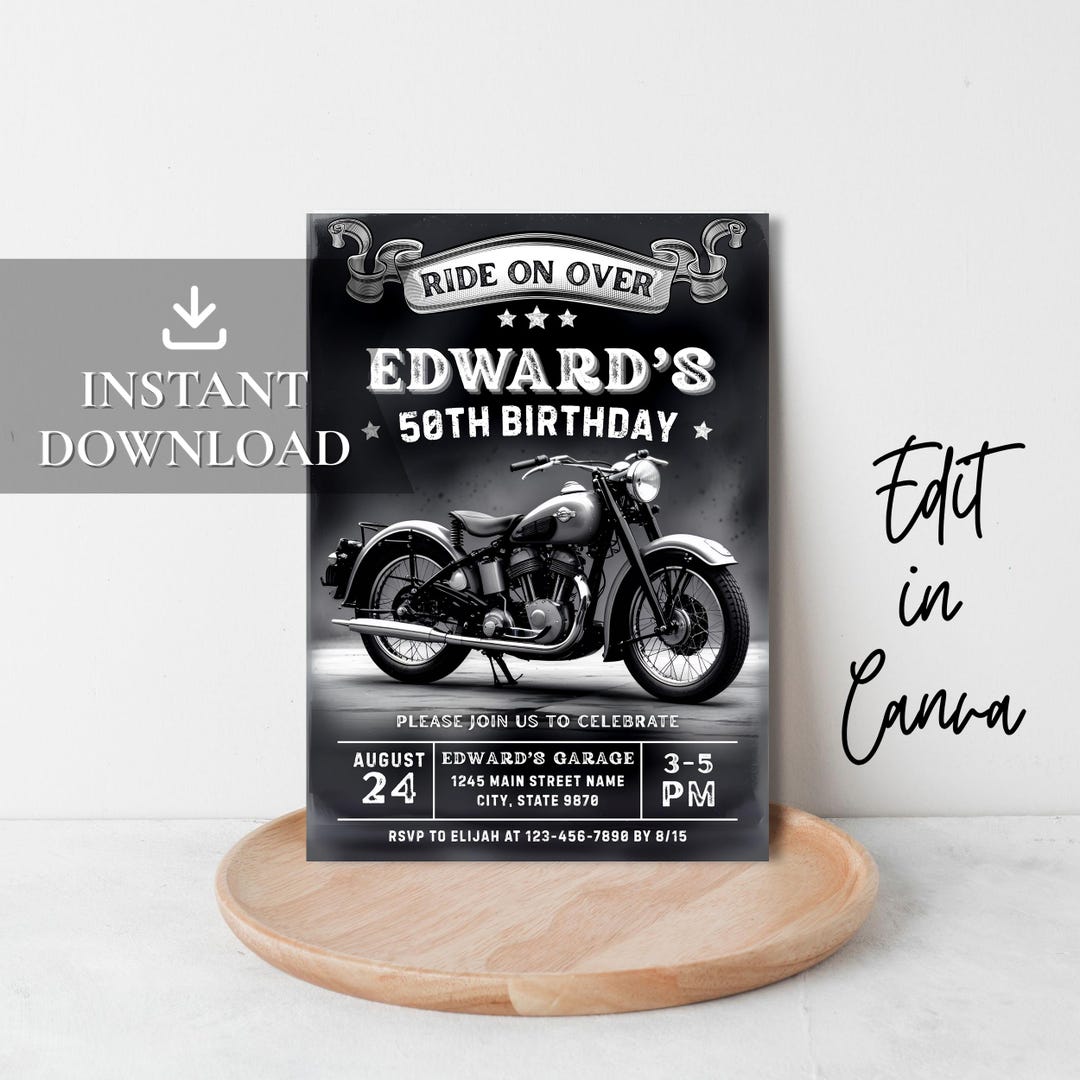 Vintage Motorcycle Birthday Invitation, Motorcycle Invitation ...