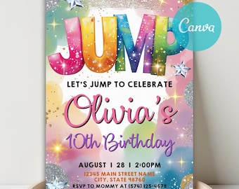 Glitter Jump Birthday Invitation, Trampoline Party (Digital Invitation)