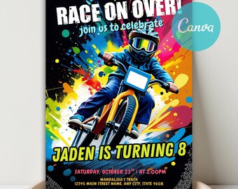 BMX Bike Birthday Invitation, Bmx Invitation, BMX Racing Birthday Invite, BMX Dirt Bike Party Invite, Mountain Bike Invite, Canva Template