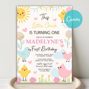 Our Little Chick Birthday Invitation, Chicken Birthday Invitation, Farm Barnyard Chicken Invitation, Spring Easter Theme Party Invite, Canva
