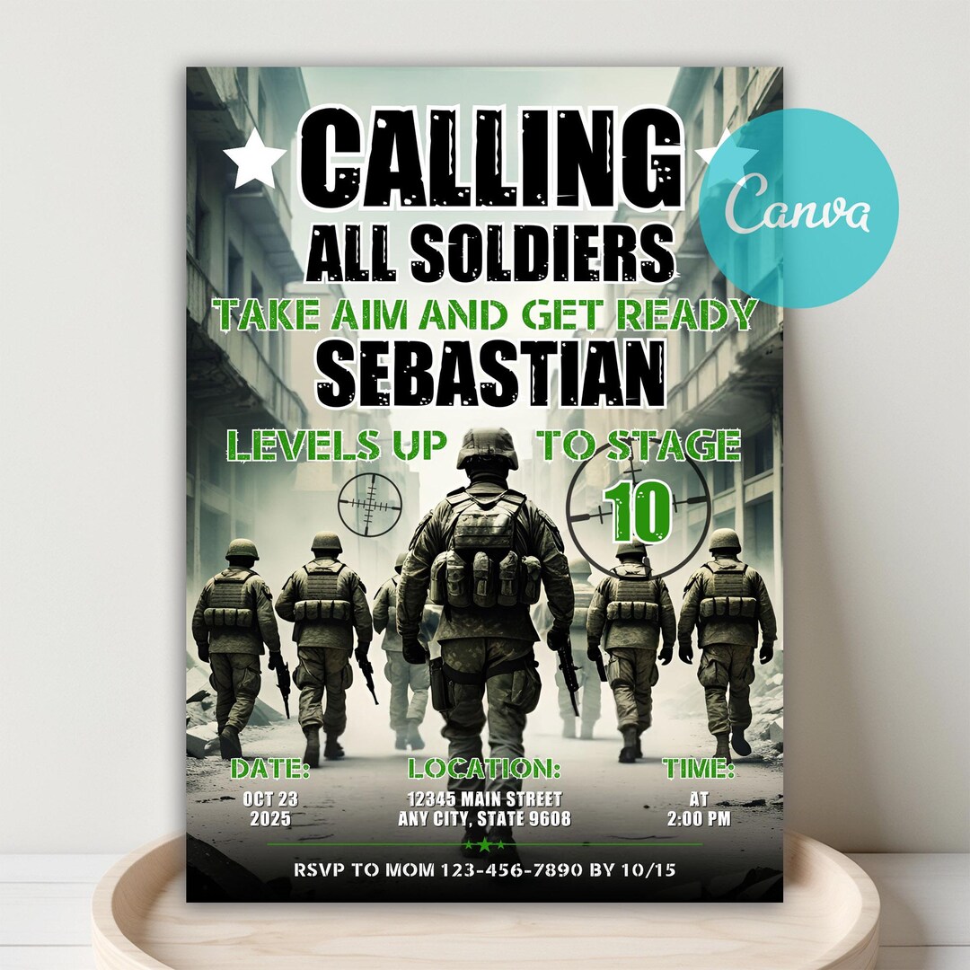 Military Army Birthday Invitation, Military Invitation, Military Party ...