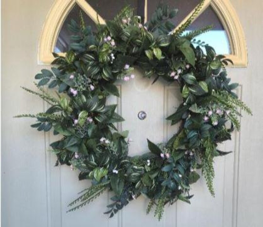 Artificial Greenery Wreath With Pink Flowers, Everyday Wreath - Etsy
