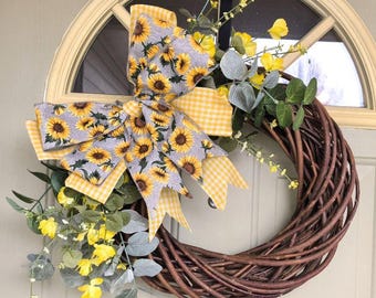 front door wreath, greenery wreath, all seasons wreath, new home gift, gift for her, spring summer wreath, everyday wreath, sunflower decor