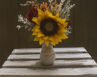 Handmade Concrete Vase with Faux Flowers – Rustic Table Decor – 12" Tall – Custom Floral Arrangement – Gift for Her – Shelf or Entryway Deco