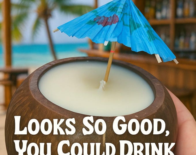 Featured listing image: Tropical Coconut Shell concrete Candle | Coconut Lime Scent | Luxury Candle | Summer Beach Decor | Island Vibes | New Home Gift | Handmade
